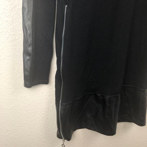 Venus Black Knit Pleather Accent Roll Mock Neck Long Sleeve Goth Sweater Dress - Picture 10 of 11